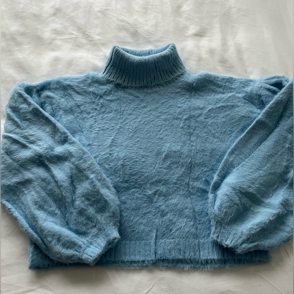 ASOS Wednesday’s Girl Fuzzy Balloon Sleeve Turtleneck Sweater